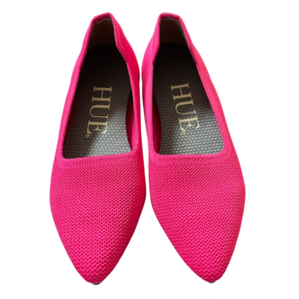 HUE Anna Lift Knit Flats Hot Pink Pointed Toe Comfort Shoes 8.5